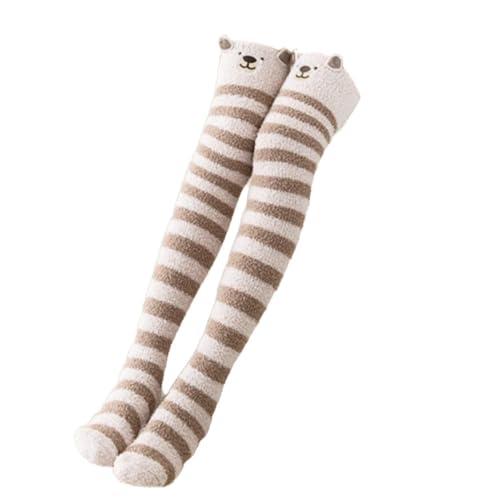 1 Paar Damen Plüsch Overknee Socken,Kniestrümpfe Overknee Flauschige Coral Fleece Strümpfe Overknee Strümpfe Damen Winter Warme Socken Kawaii Gemütliche Lange Oberschenkel Hohe Socken,Beige von Wambere