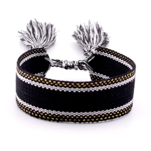 1 Stück 1.7cm Breit Verstellbares Armband Böhmisches Stoffarmband Gewebtes Armband Webarmband Freundschaftsarmband Wristband Gewebearmband Gesticktes Armbänder für Männer Frauen,Farbe 21 von Wambere