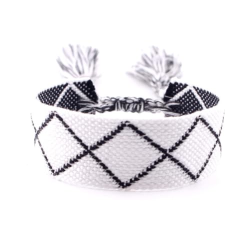 1 Stück 1.7cm Breit Verstellbares Armband Böhmisches Stoffarmband Gewebtes Armband Webarmband Freundschaftsarmband Wristband Gewebearmband Gesticktes Armbänder für Männer Frauen,Farbe 3 von Wambere