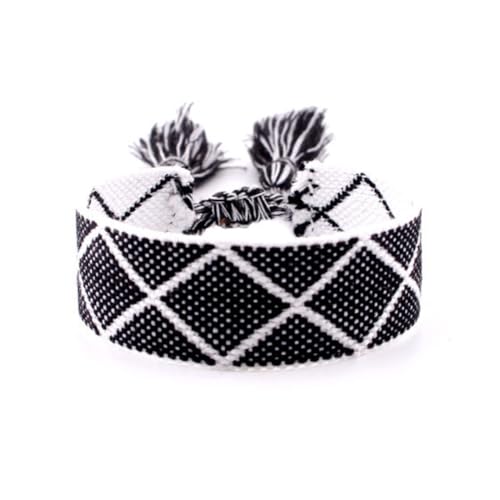 1 Stück 1.7cm Breit Verstellbares Armband Böhmisches Stoffarmband Gewebtes Armband Webarmband Freundschaftsarmband Wristband Gewebearmband Gesticktes Armbänder für Männer Frauen,Farbe 34 von Wambere