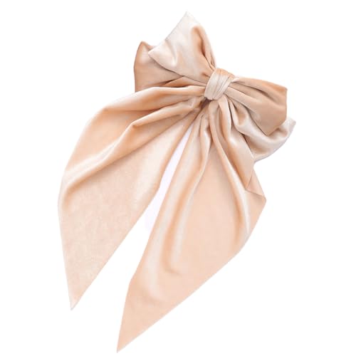 1 Stück 21cmx36cm Haarschleifen Clip Damen Samt Haarnadelschleife Bogen Haarnadel Schleife Haarspangen Vintage Federklammer Haarschmuck Hair Bow Schleife Kopfschmuck Kopfbedeckung,Beige von Wambere