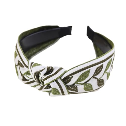 1 Stück 5cm Breit Haarreif Damen Haarband Retro Haarreifen mit knoten Besticktes Blumenstirnband Kopfband Stirnband Haarschmuck Kopfbedeckung für Täglichen Gebrauch für Frauen Mädchen,Grün von Wambere