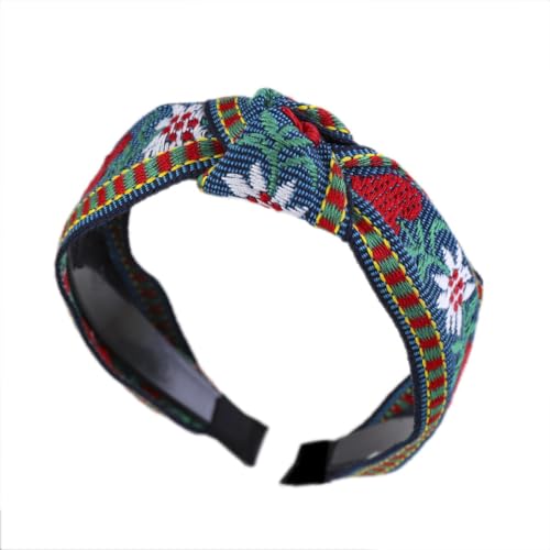 1 Stück 5cm Breit Haarreif Damen Haarband Retro Haarreifen mit knoten Besticktes Blumenstirnband Kopfband Stirnband Haarschmuck Kopfbedeckung für Täglichen Gebrauch für Frauen Mädchen,Navy blau von Wambere