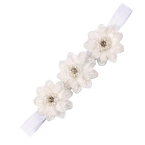 1 Stück Baby Haarband Floral Elastische Stirnband Perle Strass Baby Mädchen Stirnbänder Haarband Baby Taufe Neugeborene Kleinkind Haarschmuck Babyzubehör Haarschmuck für Baby Dusche,Weiß A von Wambere