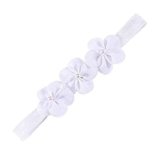 1 Stück Baby Haarband Floral Elastische Stirnband Perle Strass Baby Mädchen Stirnbänder Haarband Baby Taufe Neugeborene Kleinkind Haarschmuck Babyzubehör Haarschmuck für Baby Dusche,Weiß B von Wambere