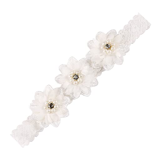 1 Stück Baby Haarband Floral Elastische Stirnband Perle Strass Baby Mädchen Stirnbänder Haarband Baby Taufe Neugeborene Kleinkind Haarschmuck Babyzubehör Haarschmuck für Baby Dusche,Weiss von Wambere