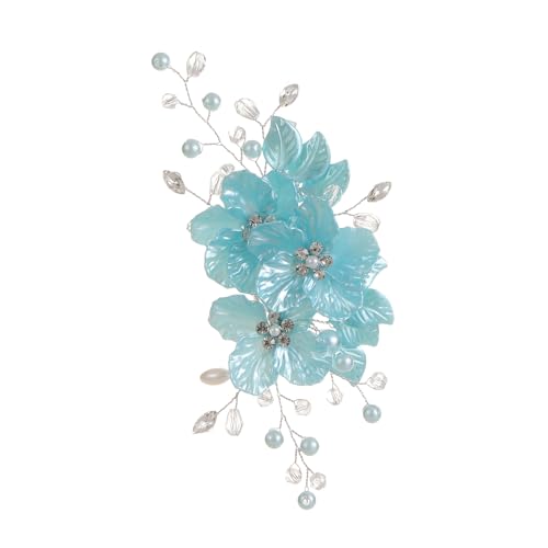 1 Stück Braut Hochzeits Haarschmuck Blütenblatt Perlen Kristall Haarnadel Haarklammer Strass Haarspangen Kopfbedeckung Frauen Hairclip Kopfschmuck für Hochzeit Party Abendessen Bankett,Blau A von Wambere