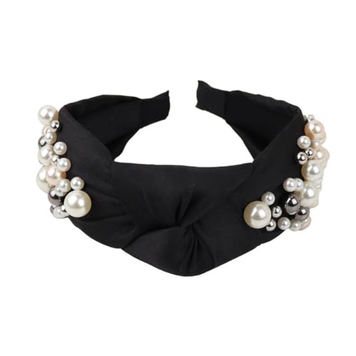 1 Stück Damen Breite Haarreif Vintage Perlenstirnband Geknotetes Stirnband Kopfband Haarreifen Knoten Stirnbänder Headband Haarband Haarschmuck Kopfbedeckung für Frauen Mädchen,Schwarz von Wambere