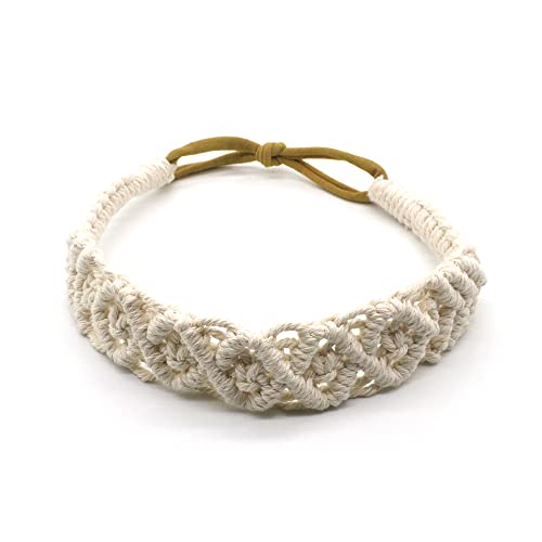 1 Stück Damen Geflochtenes Haarband Haarreif Handgeflochtenes Baumwollseil Stirnband Kopfbänder Boho Stil Stirnbänder Haarschmuck Kopfbedeckung Headband für Frauen Mädchen,Beige von Wambere