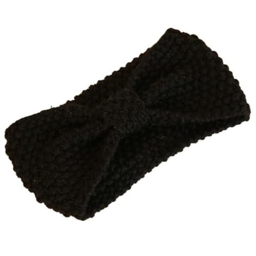 1 Stück Damen Haarband Gestricktes Schleife Wollstirnband,Winter Weiche Warme Stirnbänder Elastische Headwrap Haarschmuck Kopfband Kopfbedeckung Kopfschmuck für Tägliches Tragen,Schwarz von Wambere