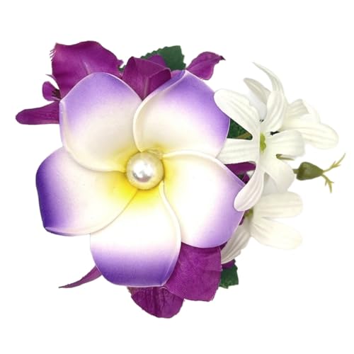 1 Stück Damen Haarnadel Künstliche Blumen Haarspange Hawaii Plumeria Haarclip Frauen Blumenhaarnadel Haarnadelclips Haarschmuck Kopfbedeckung für Strand Beach Urlaub Party Hochzeit,Lila Weiß von Wambere