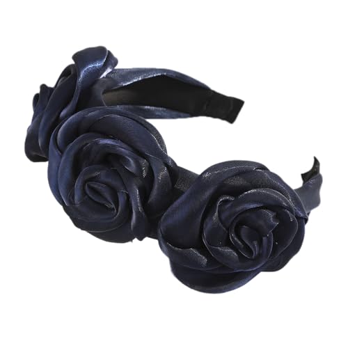 1 Stück Damen Künstliches Rosenstirnband Blumenstirnband Rose Kopfband Stirnband Haarreif Stirnbänder Kopfschmuck Haarschmuck für Frauen Mädchen Hochzeit Geburtstag Party Festival,Navy blau von Wambere