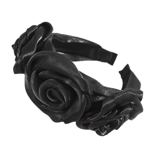 1 Stück Damen Künstliches Rosenstirnband Blumenstirnband Rose Kopfband Stirnband Haarreif Stirnbänder Kopfschmuck Haarschmuck für Frauen Mädchen Hochzeit Geburtstag Party Festival,Schwarz von Wambere