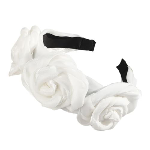 1 Stück Damen Künstliches Rosenstirnband Blumenstirnband Rose Kopfband Stirnband Haarreif Stirnbänder Kopfschmuck Haarschmuck für Frauen Mädchen Hochzeit Geburtstag Party Festival,Weiß von Wambere