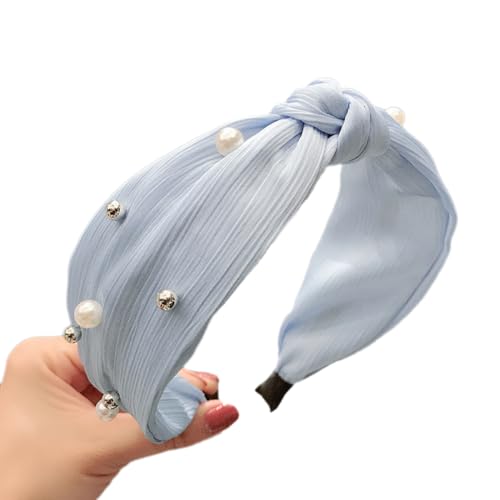 1 Stück Damen Stirnband mit Perlen,Breite 6cm Haarband Haarreifen Haarbänder Haarreif Headband Kopfschmuck Kopfbedeckung Haarschmuck für Frauen Mädchen für Tägliche Abnutzung,Blau von Wambere