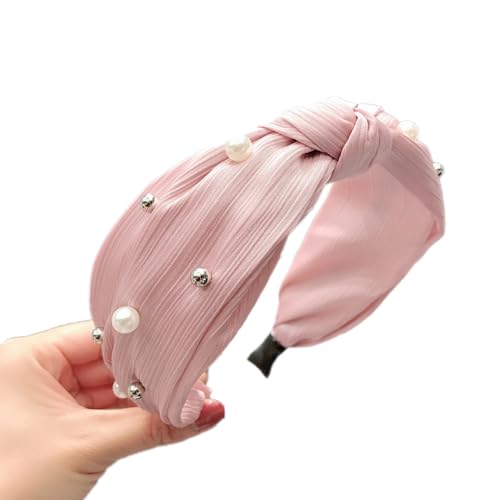 1 Stück Damen Stirnband mit Perlen,Breite 6cm Haarband Haarreifen Haarbänder Haarreif Headband Kopfschmuck Kopfbedeckung Haarschmuck für Frauen Mädchen für Tägliche Abnutzung,Rosa von Wambere