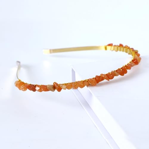 1 Stück Haarband,Stirnband aus Natürlichem Kristallkies,Damen Haarreifen Kopfschmuck Mädchen Haarreif Stirnband Haarschmuck Haar-Accessoires für Dating Tägliches Tragen Party Konzert,Orange von Wambere