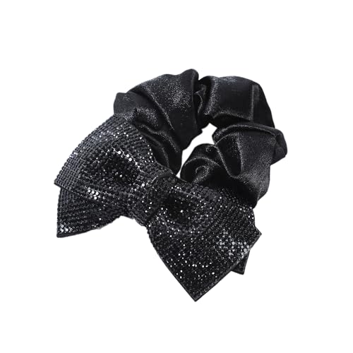 1 Stück Haargummi mit Strassschleife,Damen Elastische Haargummi Pferdeschwanz Halter Gummibänder Scrunchies Haarschleife Haare Ringe Haarschmuck Kopfbedeckung Für Frauen und Mädchen,Schwarz von Wambere