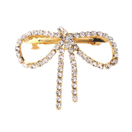 1 Stück Haarnadel mit Strassschleife,Damen Haarschleifen Haarnadel Federklammer Haarklammer Frauen Haarnadel Rutschfest Kopfschmuck Haarschmuck Kopfbedeckung für Tägliches Tragen,Gold von Wambere
