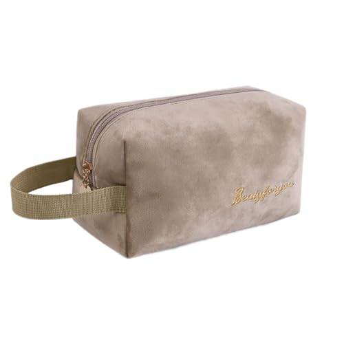 1 Stück Kosmetiktasche Samt Make up Aufbewahrungstasche Schminktasche Travel Bag Organizer Bag Kulturtasche Makeupbag Kosmetikbag Kulturbeutel für Täglichen Gebrauch Geschäft Reisen,Khaki A von Wambere