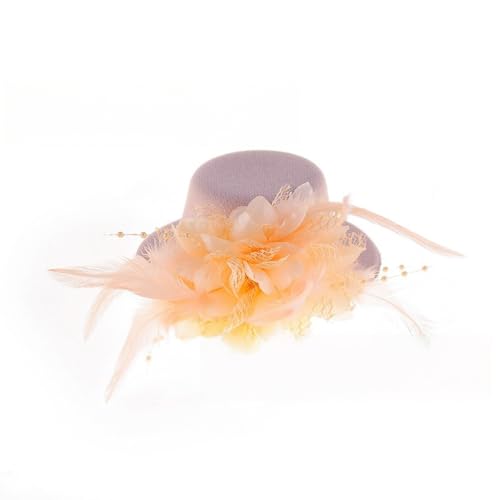 1 Stück Mini-Hut mit Clip,Kleiner Hut Haarnadeln mit Federn Blumen,Fascinator Hüte Clip Haarspange Haar Haarpin Minizylinder für Mädchen Mottoparty Karneval Halloween Accessoire,Hellorange von Wambere