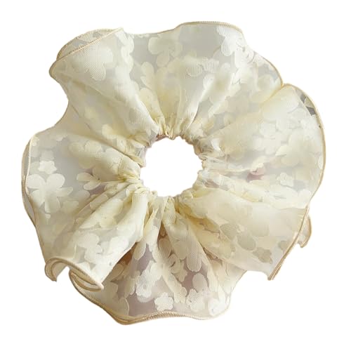 1 Stück Spitzen Haarring Damen Groß Haargummis Dickdarm Haarband Frauen Tüll Haargummi Elastische Haarbänder Gummibänder Haarseil Scrunchies Pferdeschwanzhalter Haarschmuck,Gelb von Wambere