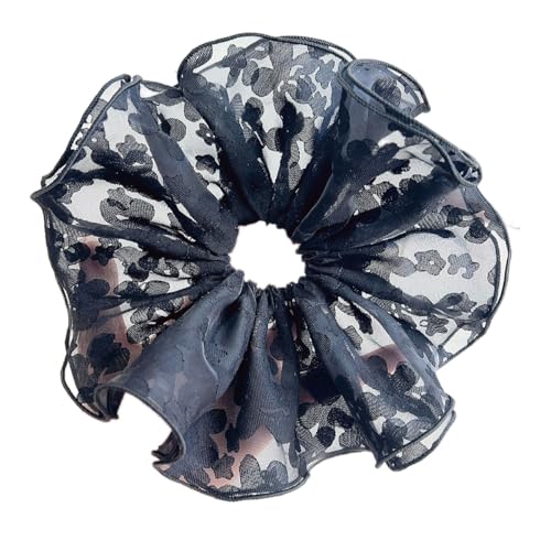 1 Stück Spitzen Haarring Damen Groß Haargummis Dickdarm Haarband Frauen Tüll Haargummi Elastische Haarbänder Gummibänder Haarseil Scrunchies Pferdeschwanzhalter Haarschmuck,Schwarz von Wambere