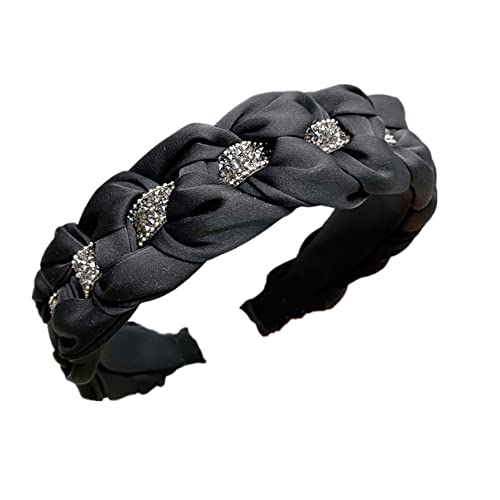 1 Stück Strass Bar Satin Braid Schwarzes Stirnband,Vintage-Wunderschön Stirnband Haarschmuck Haarreifen,Haarreif für Frauen Mädchen Lieferungen,Breit Retro Stirnband Haarreifen,Schwarz von Wambere