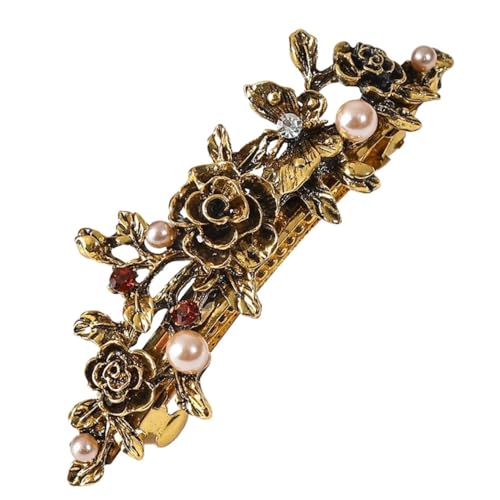 1 Stück Vintage Haarspangen Damen Blumen Frühling Haarspange Metall Federklammer Haarnadeln Hair Clip Frauen Rutschfest Haarklammer Haarschmuck Kopfschmuck für Hochzeit Party,Gold D von Wambere