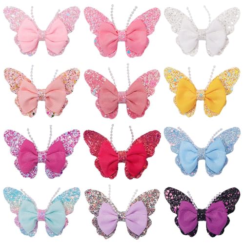 12 Stück Schmetterling Haarclips Damen Mädchen Glitzer Pailletten Schmetterling Schleife Haarspangen Haarklammer Haarschmuck Kopfschmuck für Hochzeit Party Bankett Abendessen,Gemischt von Wambere