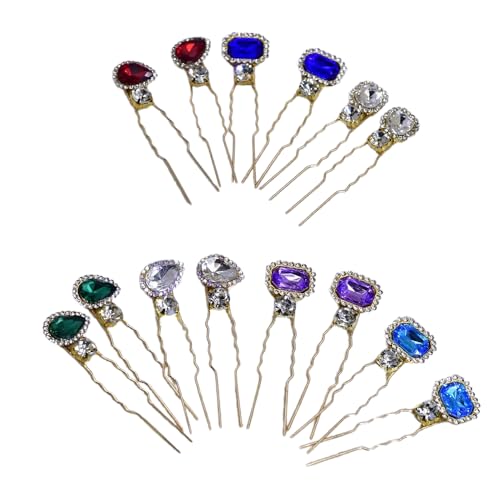 14 Stück Haarnadeln Strass Haarschmuck U-förmig Haarnadel Hochzeit Brautschmuck Damen Kopfschmuck für Hochzeit Party Abschlussball Braut Brautjungfern Blumenmädchen,Gemischte Farben von Wambere