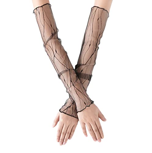 2 Paar Damen Kühlung Arm Ärmel Lange Ultradünne Fingerlose Ellbogen Sommerhandschuhe Sonnenschutz UV Schutz Kühles Netz Tül Fingerlose Armstulpen Perfekt Party Outdoor Sportaktivitäten,Schwarz D von Wambere