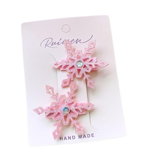2 Paar Schneeflocken Haarspangen Weihnachtlicher Haarschmuck Damen Haarnadeln Mit Strasssteinen Rutschfest Haarklemmen Haar Accessoires Kopfschmuck für Hochzeit Weihnachten,Rosa B von Wambere