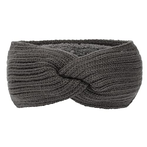 2 Pcs Winter Stirnband, Gestrickt Warmes Stirnbandm Elastische Häkelarbeit Thermo Ohrenwärmer Verdicken Haarband Headwrap Kopfband für Frauen Mädchen Einkaufen Skifahren Laufen,Dunkelgrau von Wambere