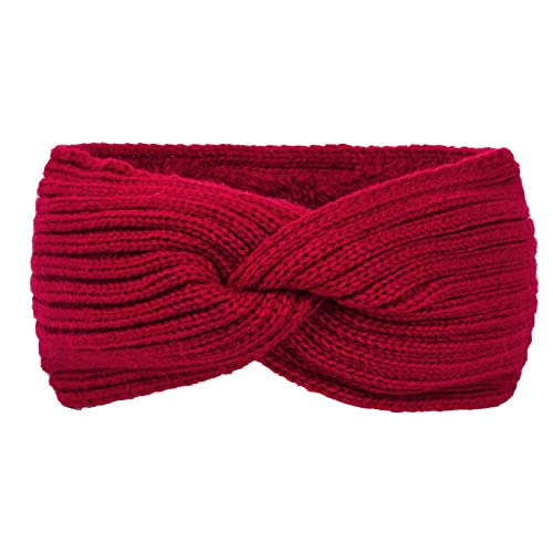 2 Pcs Winter Stirnband, Gestrickt Warmes Stirnbandm Elastische Häkelarbeit Thermo Ohrenwärmer Verdicken Haarband Headwrap Kopfband für Frauen Mädchen Einkaufen Skifahren Laufen,Kastanienrot von Wambere