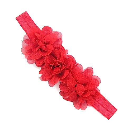 2 Stück Baby Haarband Chiffon Baby Stirnband Blumen Stirnband Baby Mädchen Stirnbänder Elastischer Turban Haarschmuck für Säuglinge Kleinkinder Neugeborene,Babyzubehör Haarschmuck,Rot von Wambere