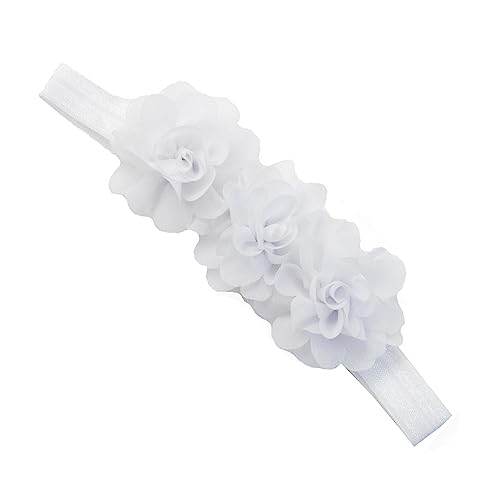 2 Stück Baby Haarband Chiffon Baby Stirnband Blumen Stirnband Baby Mädchen Stirnbänder Elastischer Turban Haarschmuck für Säuglinge Kleinkinder Neugeborene,Babyzubehör Haarschmuck,Weiss von Wambere