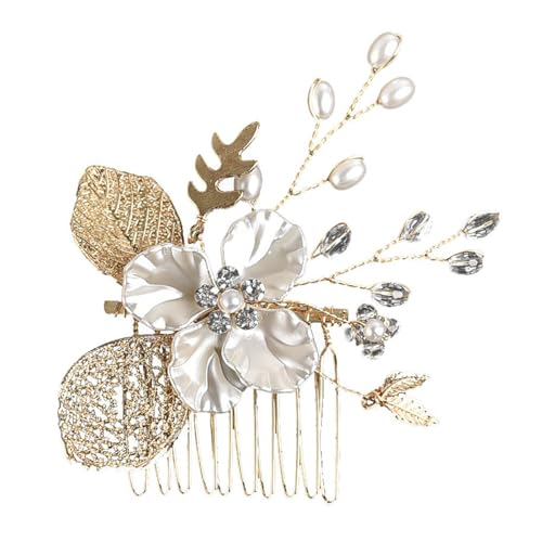 2 Stück Blume Blatt Haarkamm Braut Kopfschmuckkamm Hochzeit Haarkämme Damen Haarseitenkämme Legierung Kopfschmuck Haarkammklammern Brautschmuck Haarschmuck für Frauen und Mädchen,Gold von Wambere