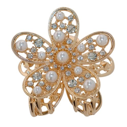 2 Stück Blumenhaarnadel Damen Perle Blumen Haarklammern Haarspangen Haarclips Krallenclip Rutschfeste Haarschmuck Hair Jaw Clip Kopfbedeckung Haarstyling Zubehör für Tägliches Tragen,B von Wambere