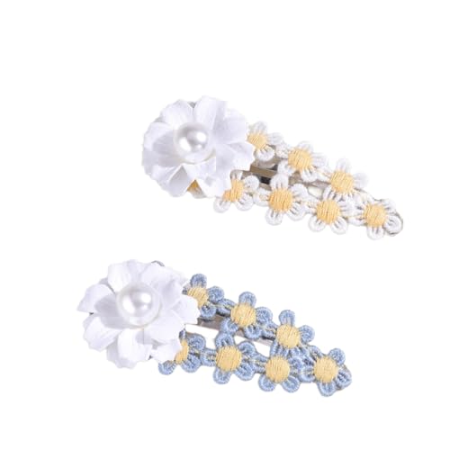 2 Stück Blumenhaarnadel Seitliche Haarspange Stoff Haarnadel Damen Haarklammer Hairclip Frauen Rutschfeste Haarschmuck Kopfbedeckung Haar Accessoires für Tägliches Tragen,Weiß von Wambere