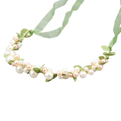 2 Stück Braut Haarschmuck Blumenmädchen Haarreifen Prinzessin Haare Blumenkranz Perle Kopfbedeckung Mädchen Haarreifen Haarband Haarkranz Kopfschmuck für Hochzeit Geburtstag Party,Grün von Wambere