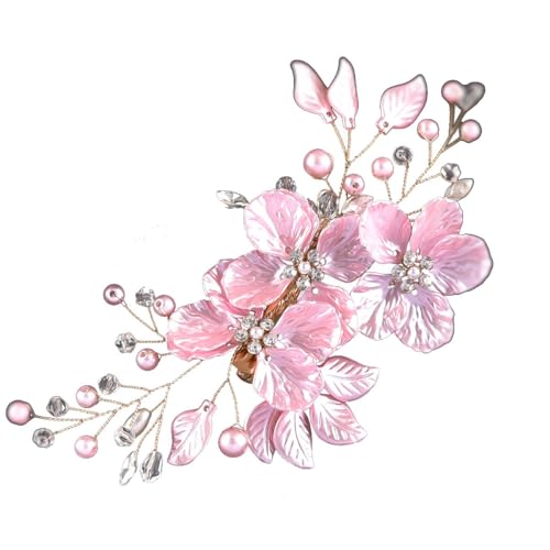 2 Stück Braut Hochzeits Haarschmuck Blütenblatt Perlen Kristall Haarnadel Haarklammer Strass Haarspangen Kopfbedeckung Frauen Hairclip Kopfschmuck für Hochzeit Party Abendessen Bankett,Rosa B von Wambere