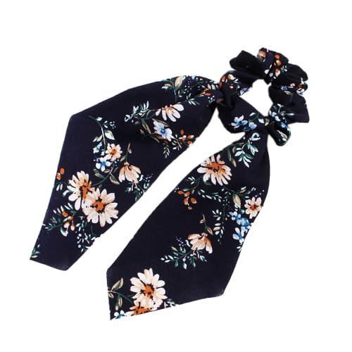 2 Stück Dame Blumenmuster Haargummis mit Schleife,Haargummischleife Bowknot Haar Haarring Haarseil Elastische Pferdeschwanzhalter Kopfbedeckung Haarschmuck für Frauen Mädchen,Navy blau von Wambere