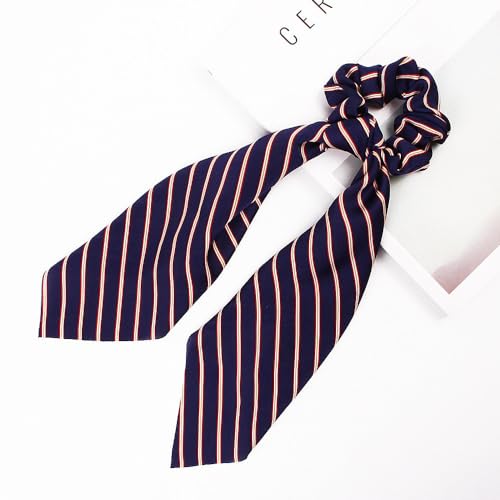 2 Stück Dame Streifen Haargummis mit Schleife,Haargummischleife Bowknot Haar Haarring Haarseil Elastische Pferdeschwanzhalter Haarschmuck Kopfbedeckung für Frauen Mädchen,Navy blau von Wambere