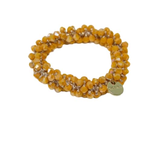 2 Stück Damen Haargummis Perlen Kristallen Haargummi Elastisches Haarseil Haarband Scrunchies Zopfgummi Gummibänder Haarschmuck Pferdeschwanzhalter Haarbänder Frauen Kopfschmuck,Gelb von Wambere