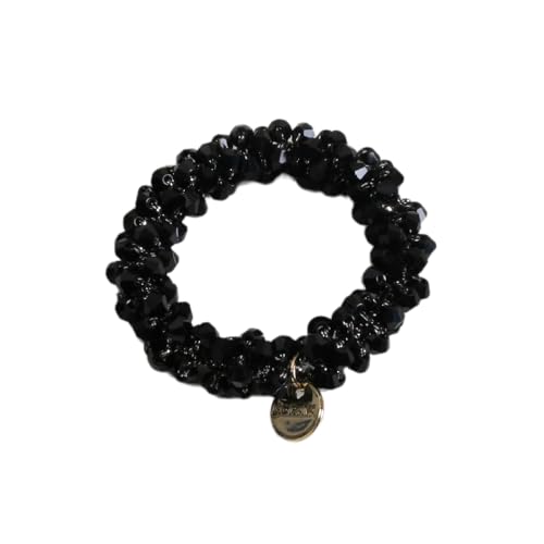 2 Stück Damen Haargummis Perlen Kristallen Haargummi Elastisches Haarseil Haarband Scrunchies Zopfgummi Gummibänder Haarschmuck Pferdeschwanzhalter Haarbänder Frauen Kopfschmuck,Schwarz von Wambere