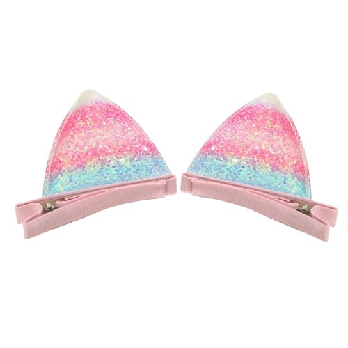 2 Paar Damen Haarspangen Katzenohren Haarnadel Entenschnabelklammer Haarklammer Kopfbedeckung Rutschfest Glitzer Hairclip Haarschmuck für Frauen Mädchen Geburtstag Party Bankett,Bunt A von Wambere