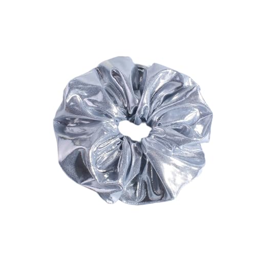 2 Stück Damen Leder Haargummis Elastische Haargummi Scrunchies Gummibänder Haarband Haarschmuck Frauen Pferdeschwanzhalter Haarringe Kopfschmuck Haarseil für Tägliches Tragen,Silber von Wambere