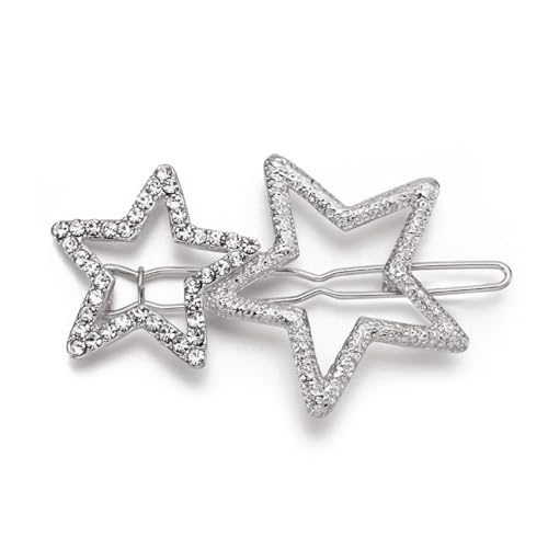 2 Stück Damen Stern Haarspangen Pentagrammhaarnadel Frauen Metall Strasssteinen Haarnadel Haarschmuck Hair Clips Haarklammer Rutschfest Kopfschmuck Kopfbedeckung für Tägliches Tragen,Silber von Wambere