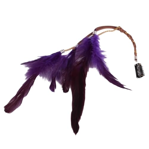 2 Stück Federn Haarextensions Boho Federn Haarschmuck Clip Federquasten Kopfschmuck Federn Haarschmuck Haar Quaste Haarkette Haarspangen für Halloween Karneval Fasching Cosplay,Lila von Wambere